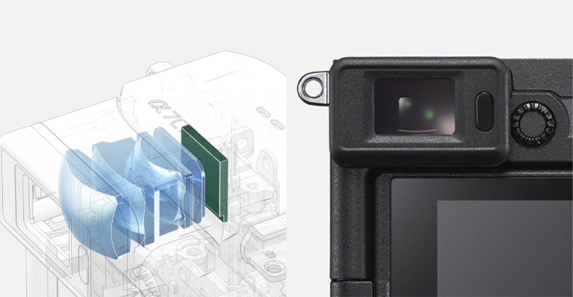 Illustrations showing viewfinder interior and viewfinder close-up